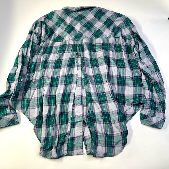 The Laundry Room Green Plaid Flannel Long Sleeve Top with Open Back Detail - Picture 8 of 9